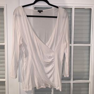 Talbots 3/4 Sleeve Wrap Top, size Large, White